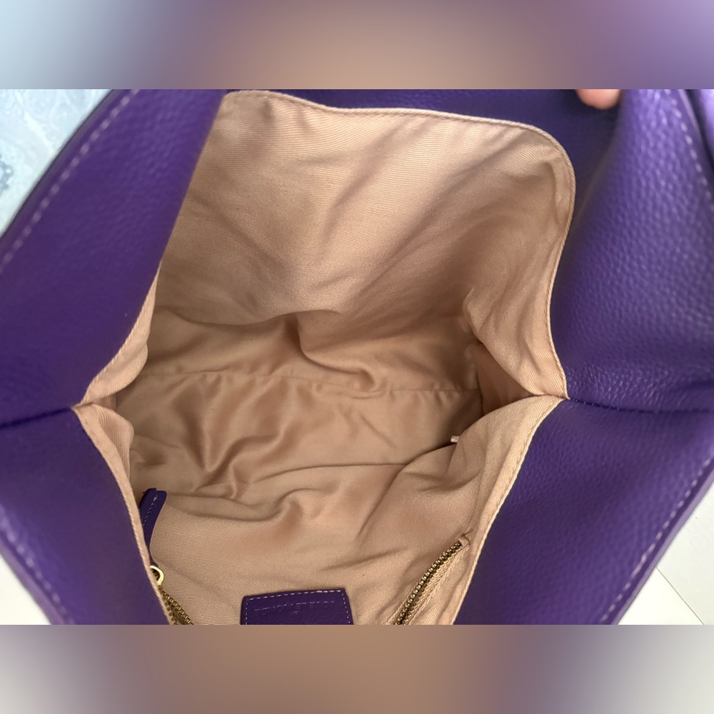 TOTE LE MONDE The Geneva Purple Pebbled Leather Shoulder Elegant Tote Bag. - Picture 10 of 13